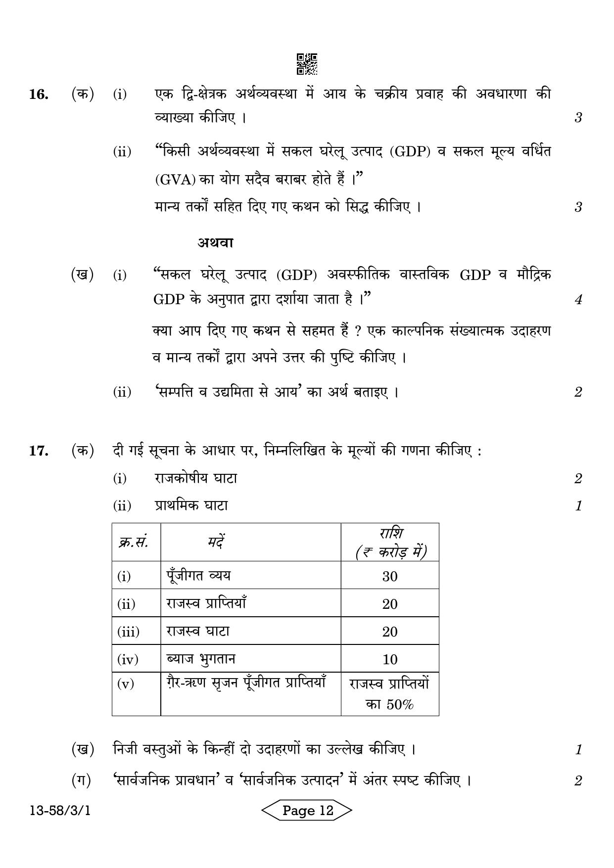 CBSE Class 12 58-3-1 Economics 2024 Question Paper - Page 12