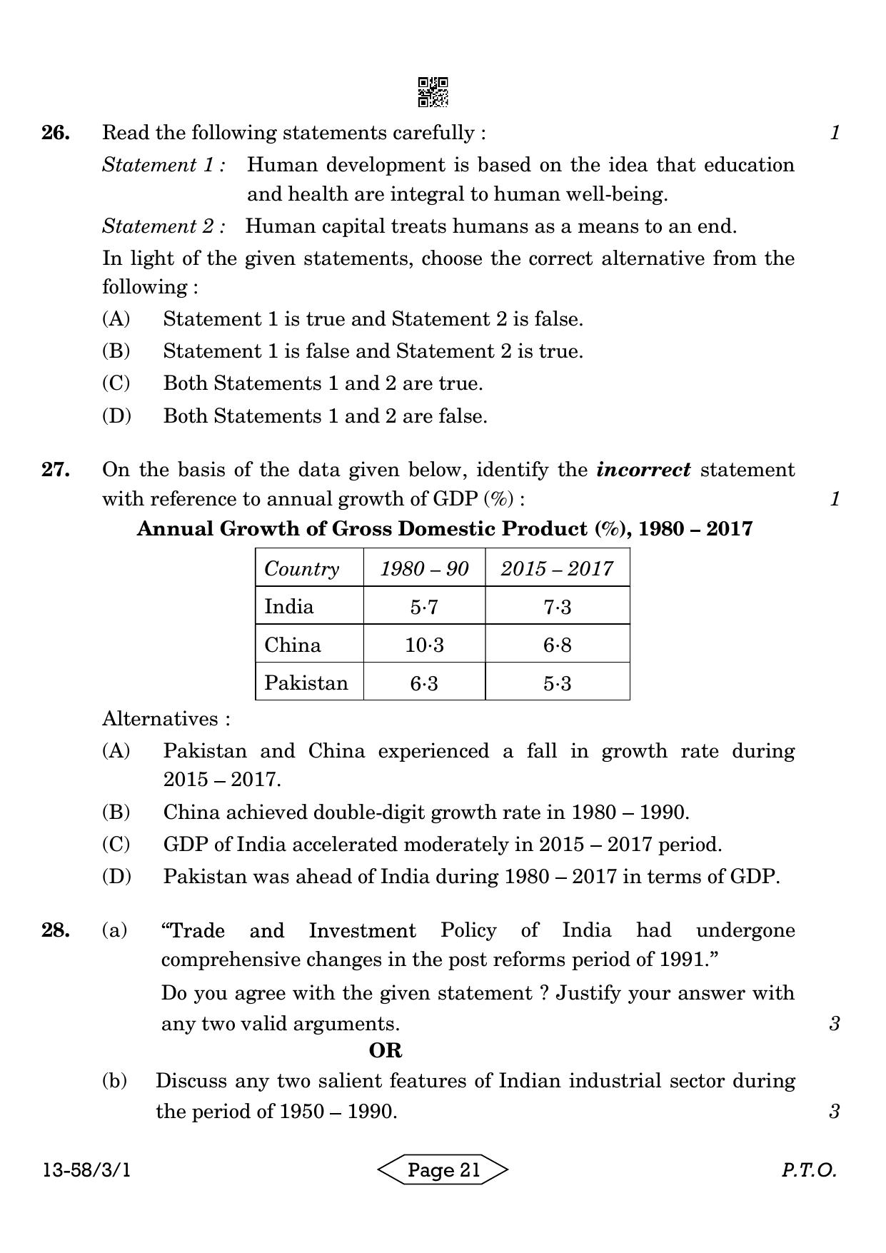 CBSE Class 12 58-3-1 Economics 2024 Question Paper - Page 21