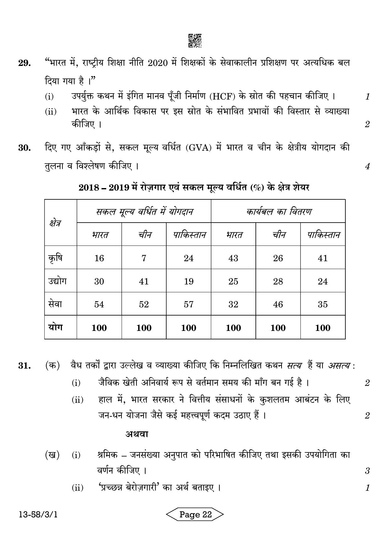 CBSE Class 12 58-3-1 Economics 2024 Question Paper - Page 22