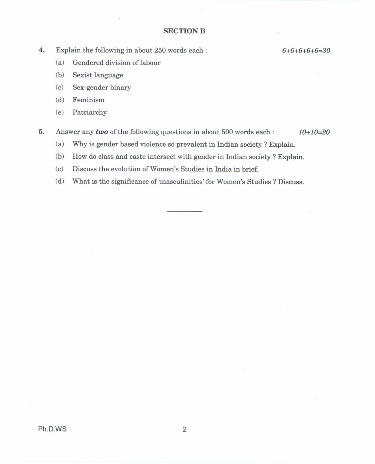 IGNOU PhD Entrance Test Ph.D. IN Women's Studies 2017 Question Paper - Page 2