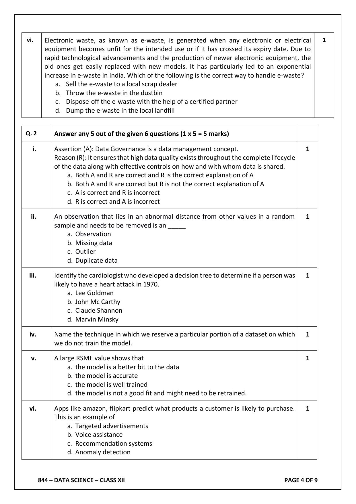 CBSE Class 12 (Skill Education) Data Science 2024 Sample Paper - Page 4