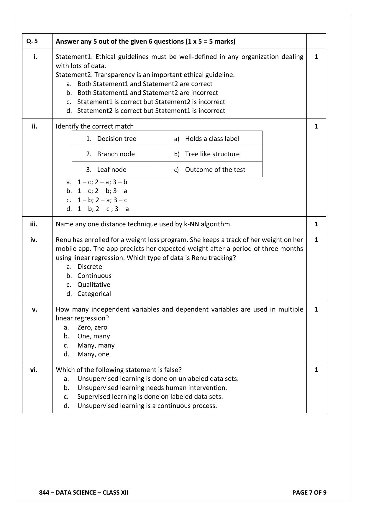 CBSE Class 12 (Skill Education) Data Science 2024 Sample Paper - Page 7
