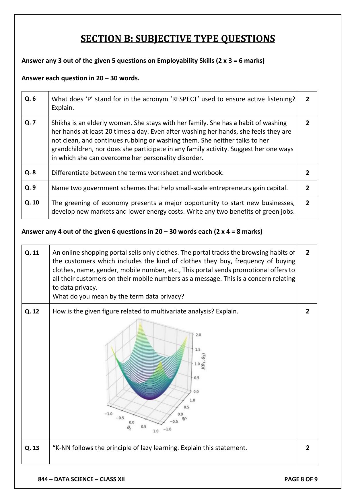 CBSE Class 12 (Skill Education) Data Science 2024 Sample Paper - Page 8