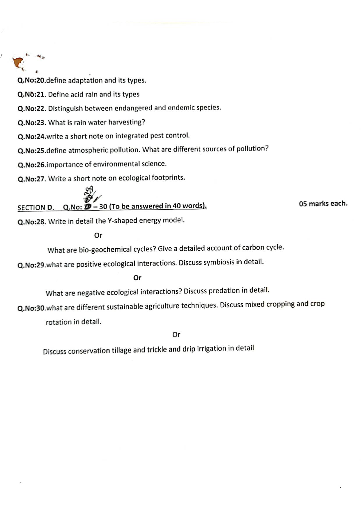 JKBOSE Class 11 Environmental Science Model Question Paper - Page 2