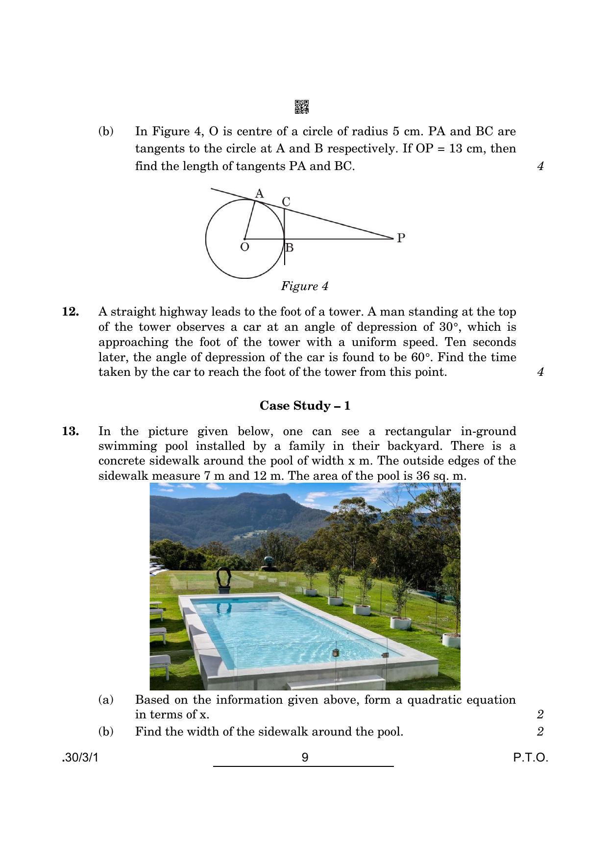CBSE Class 10 Maths (30/3/1 - SET I) 2022 Question Paper - Page 9