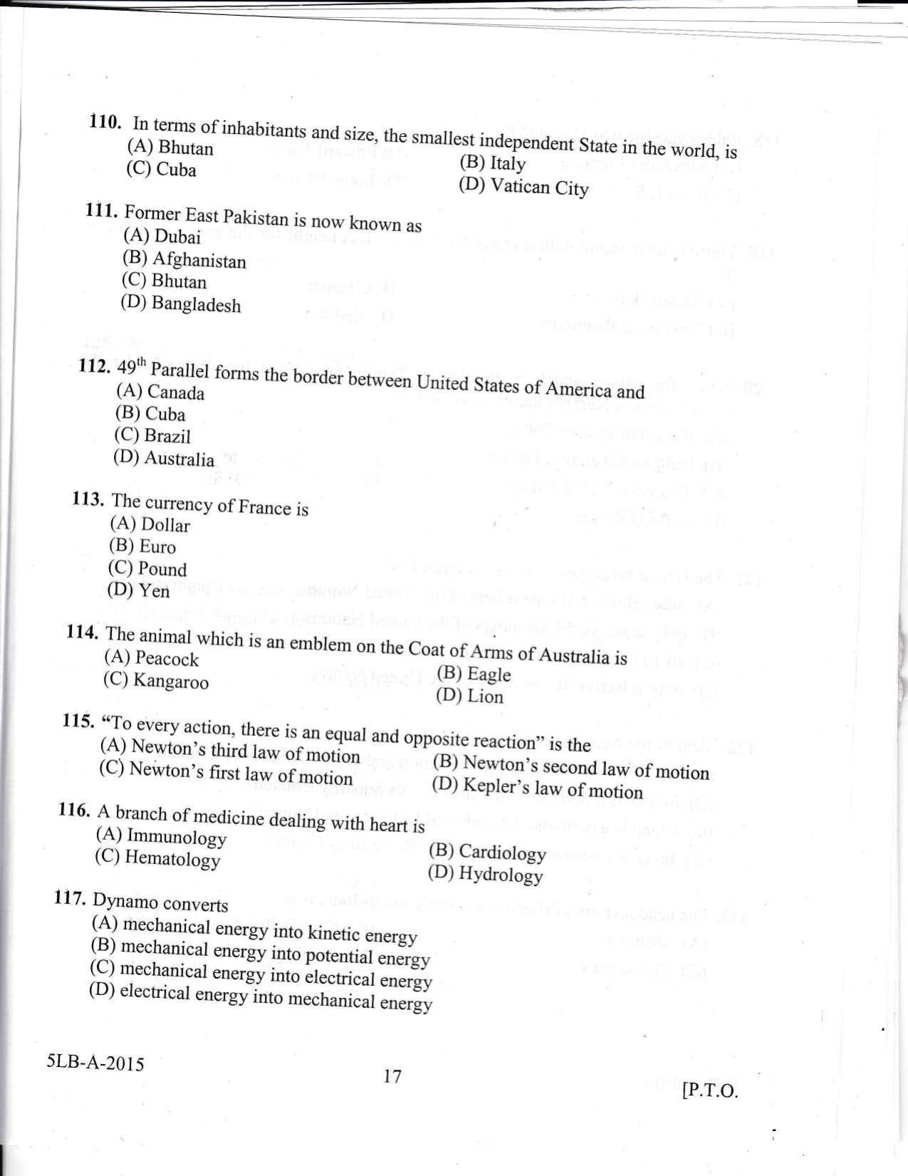 KLEE 5 Year LLB Exam 2015 Question Paper - Page 17