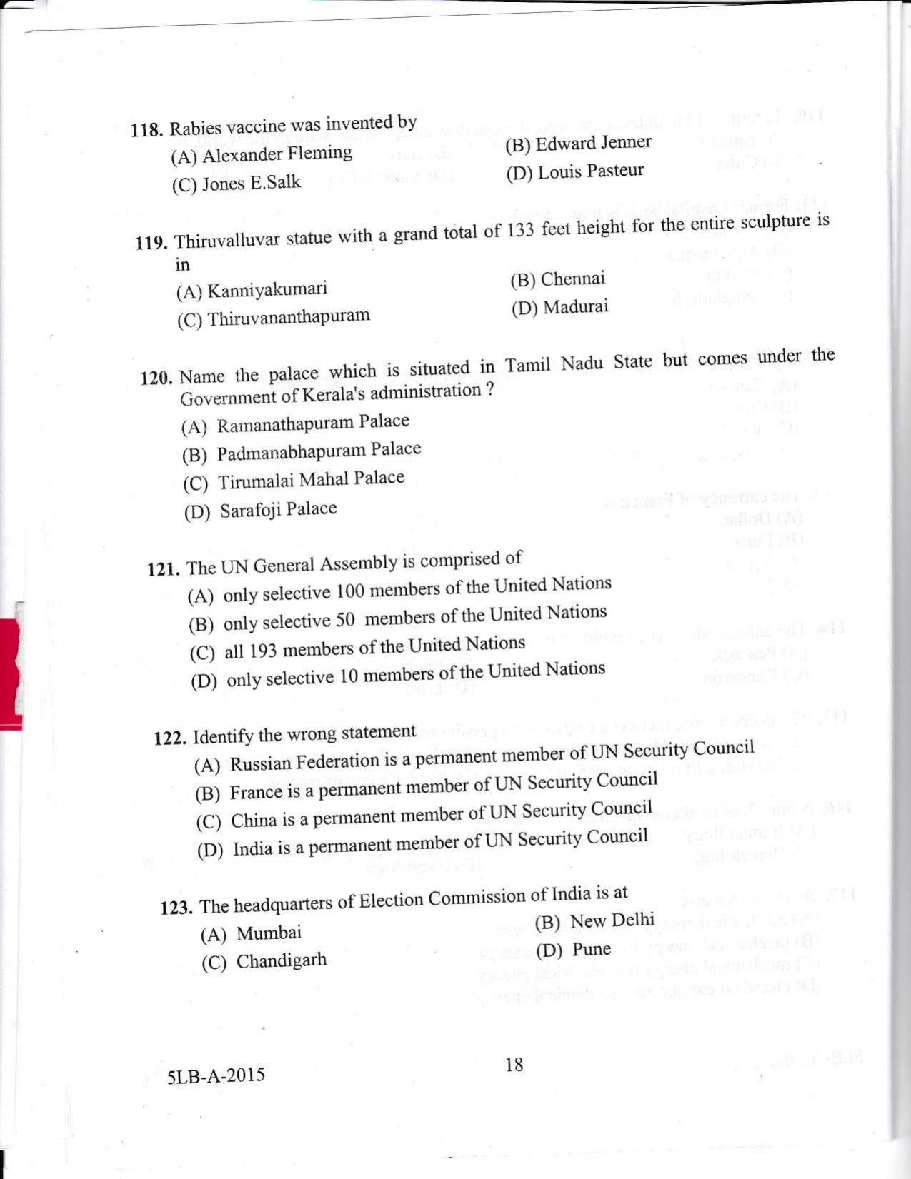 KLEE 5 Year LLB Exam 2015 Question Paper - Page 18