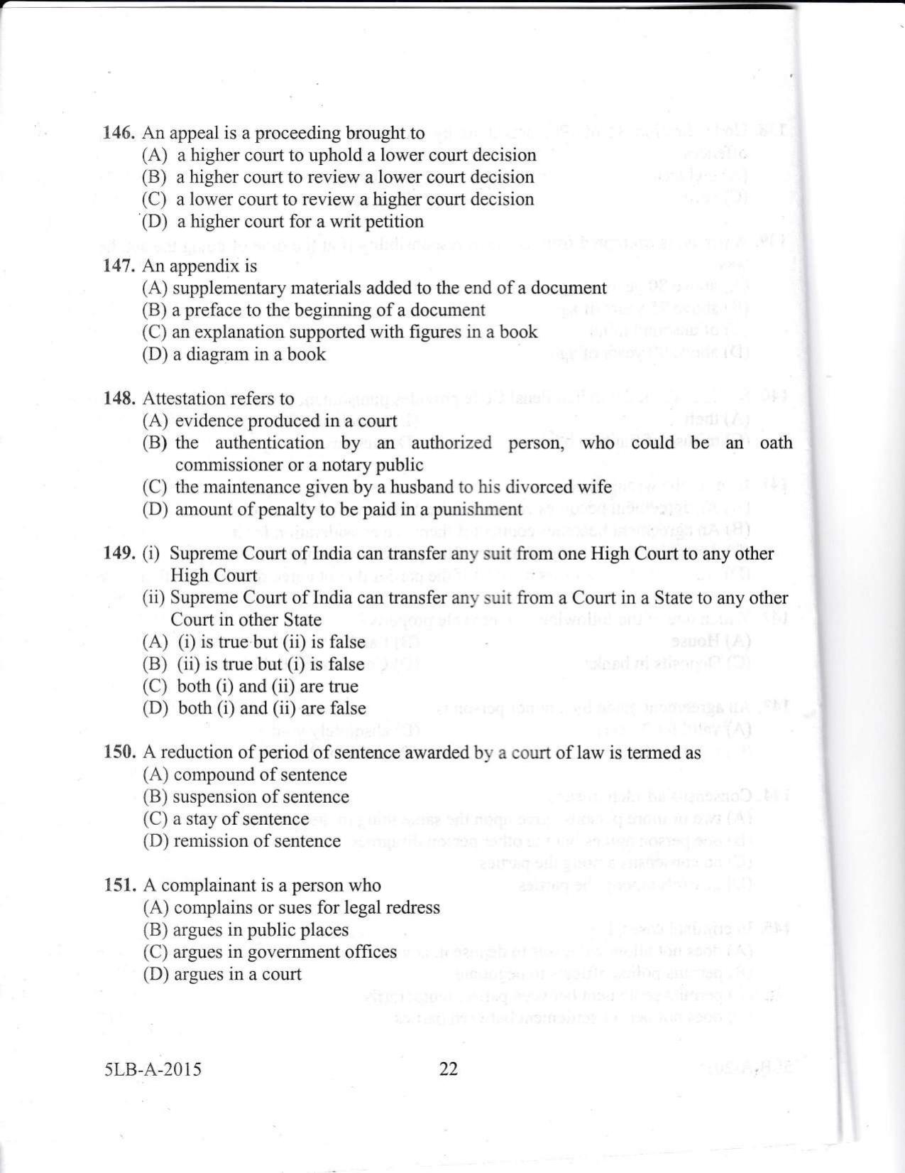 KLEE 5 Year LLB Exam 2015 Question Paper - Page 22
