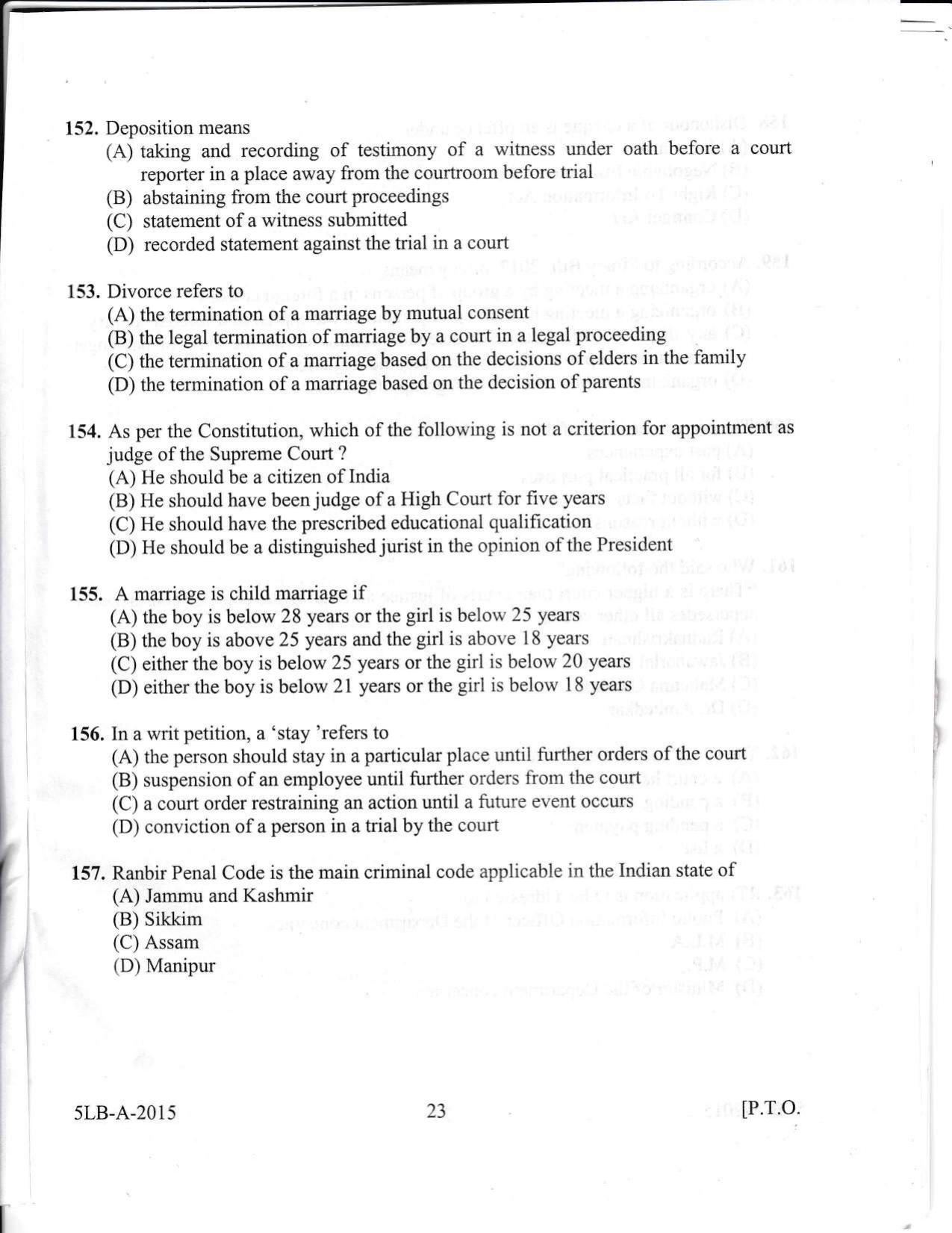 KLEE 5 Year LLB Exam 2015 Question Paper - Page 23