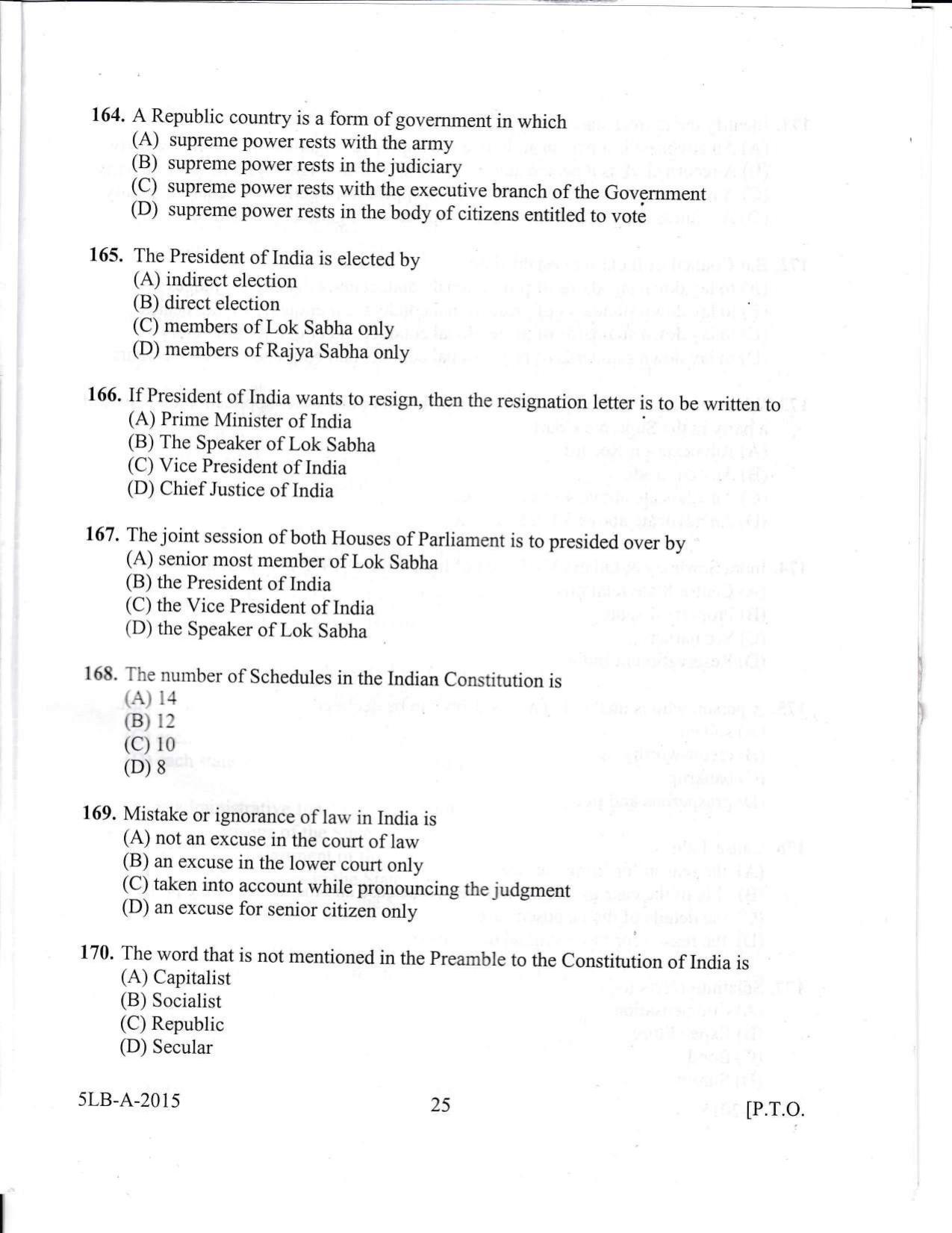 KLEE 5 Year LLB Exam 2015 Question Paper - Page 25