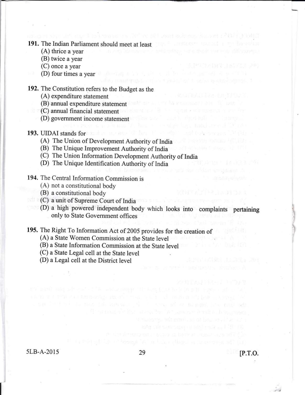 KLEE 5 Year LLB Exam 2015 Question Paper - Page 29