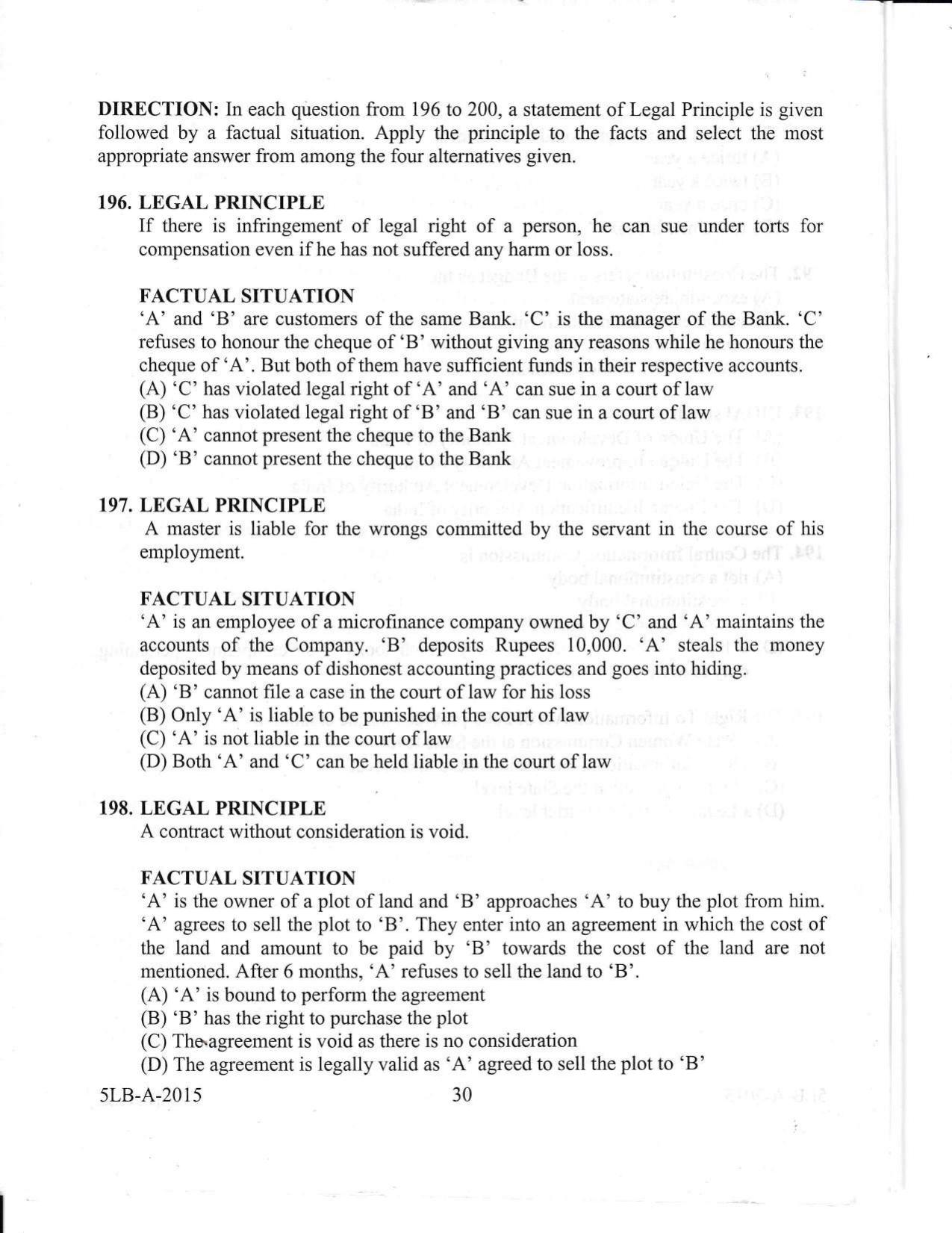 KLEE 5 Year LLB Exam 2015 Question Paper - Page 30