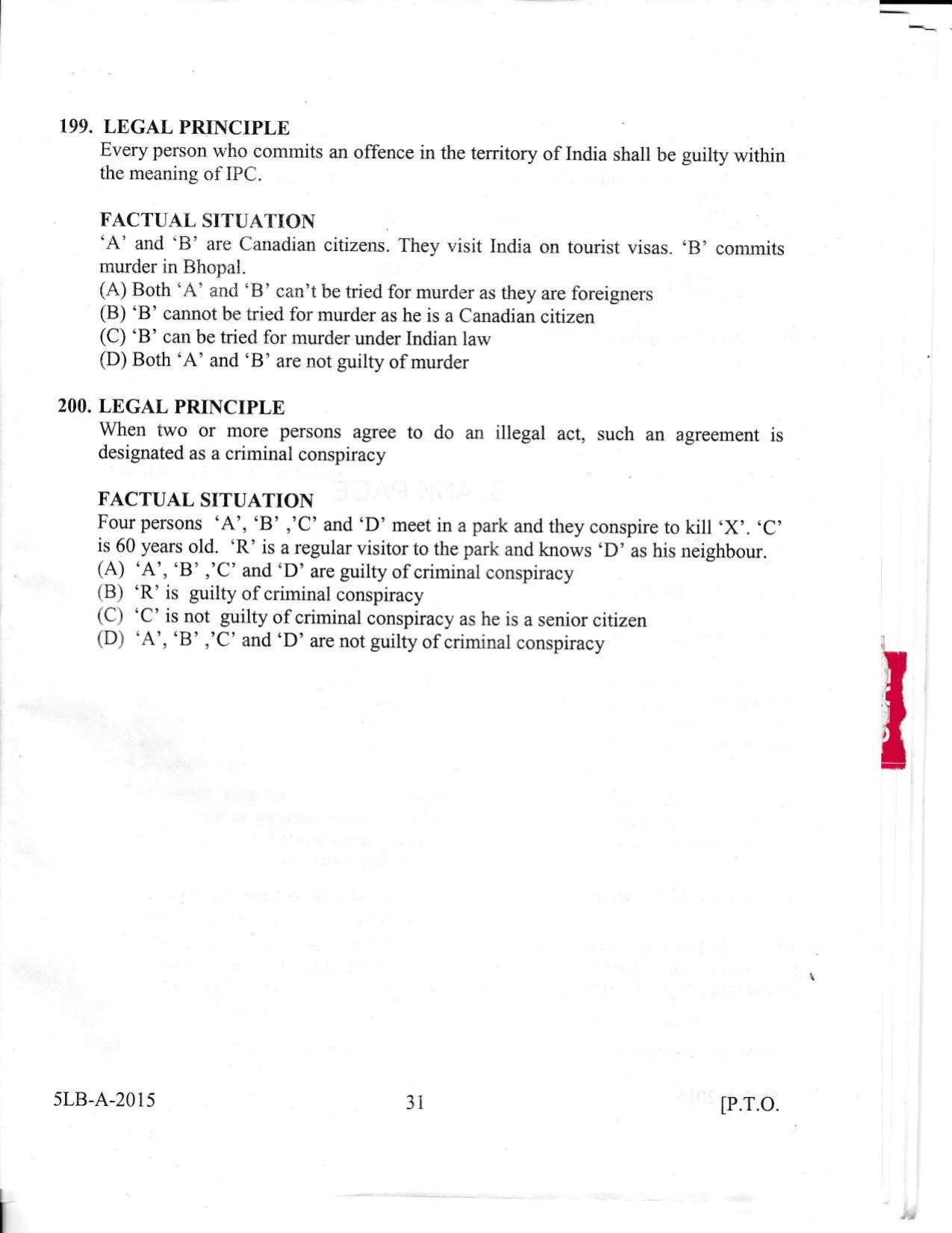 KLEE 5 Year LLB Exam 2015 Question Paper - Page 31