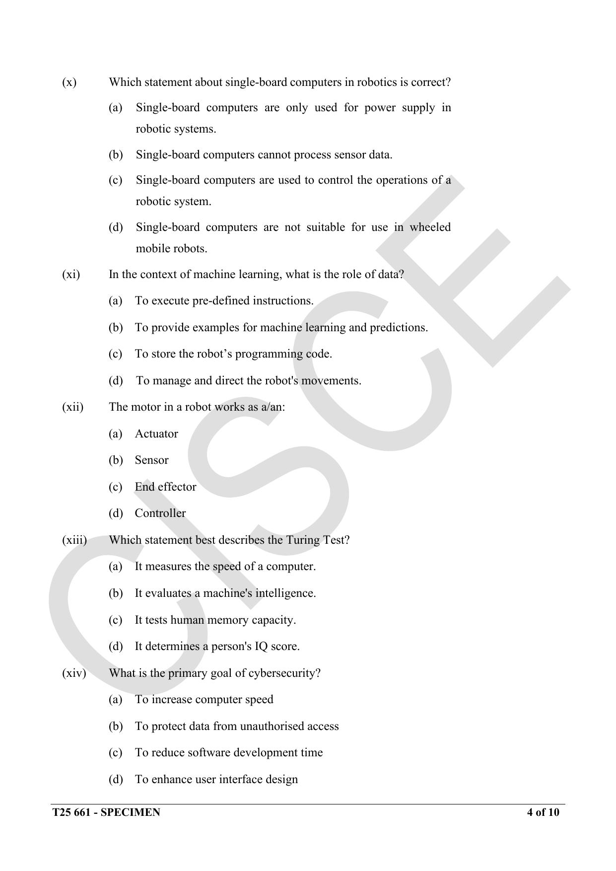 ICSE Class 10 2025 Robotics and Artificial Intelligence (QP & MS) Specimen Paper - Page 4