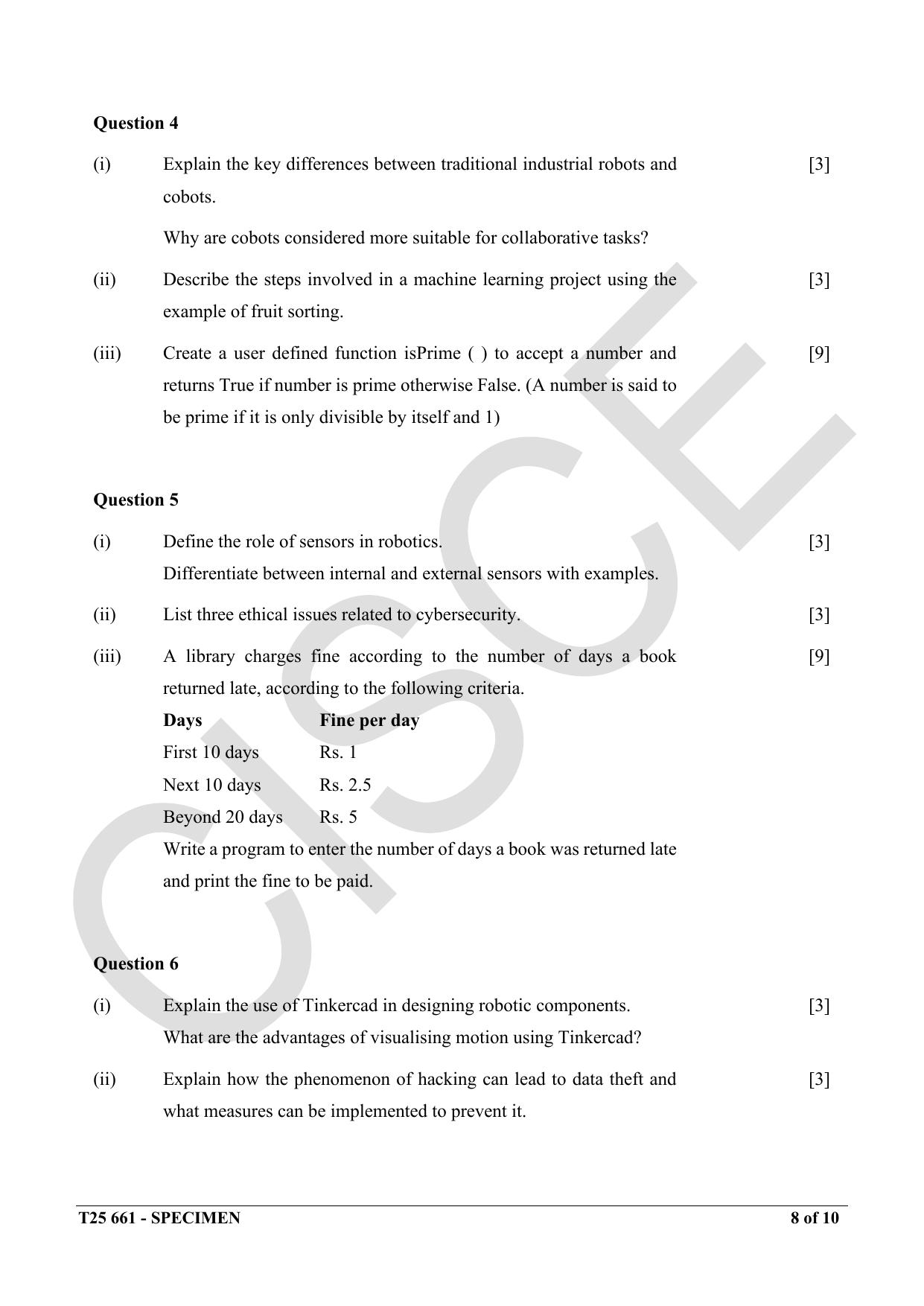 ICSE Class 10 2025 Robotics and Artificial Intelligence (QP & MS) Specimen Paper - Page 8