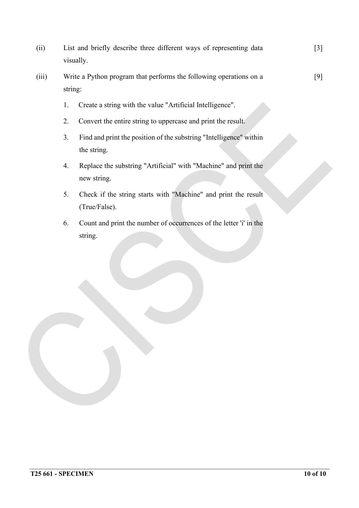 ICSE Class 10 2025 Robotics and Artificial Intelligence (QP & MS) Specimen Paper - Page 10