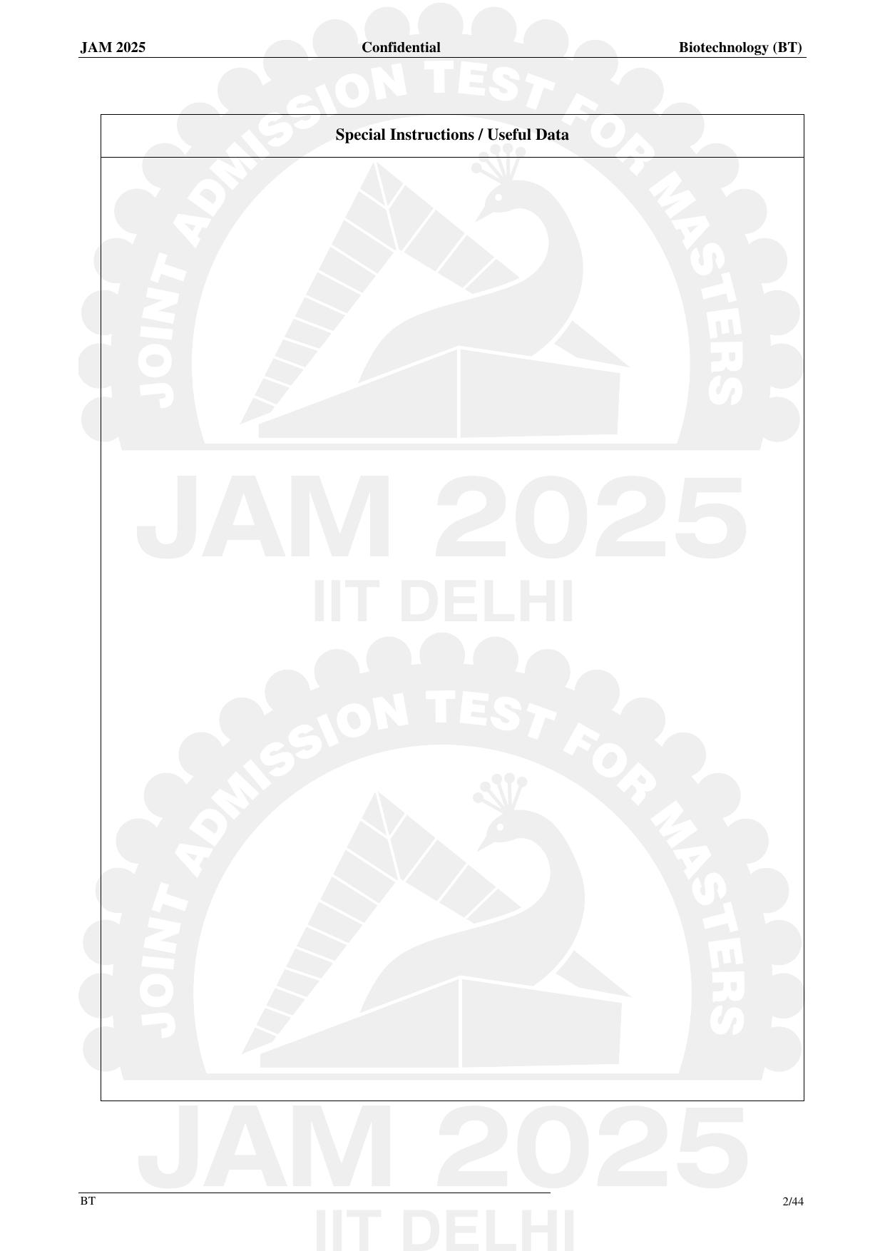 IIT JAM 2025 Biotechnology (BT) Question Paper - Page 2