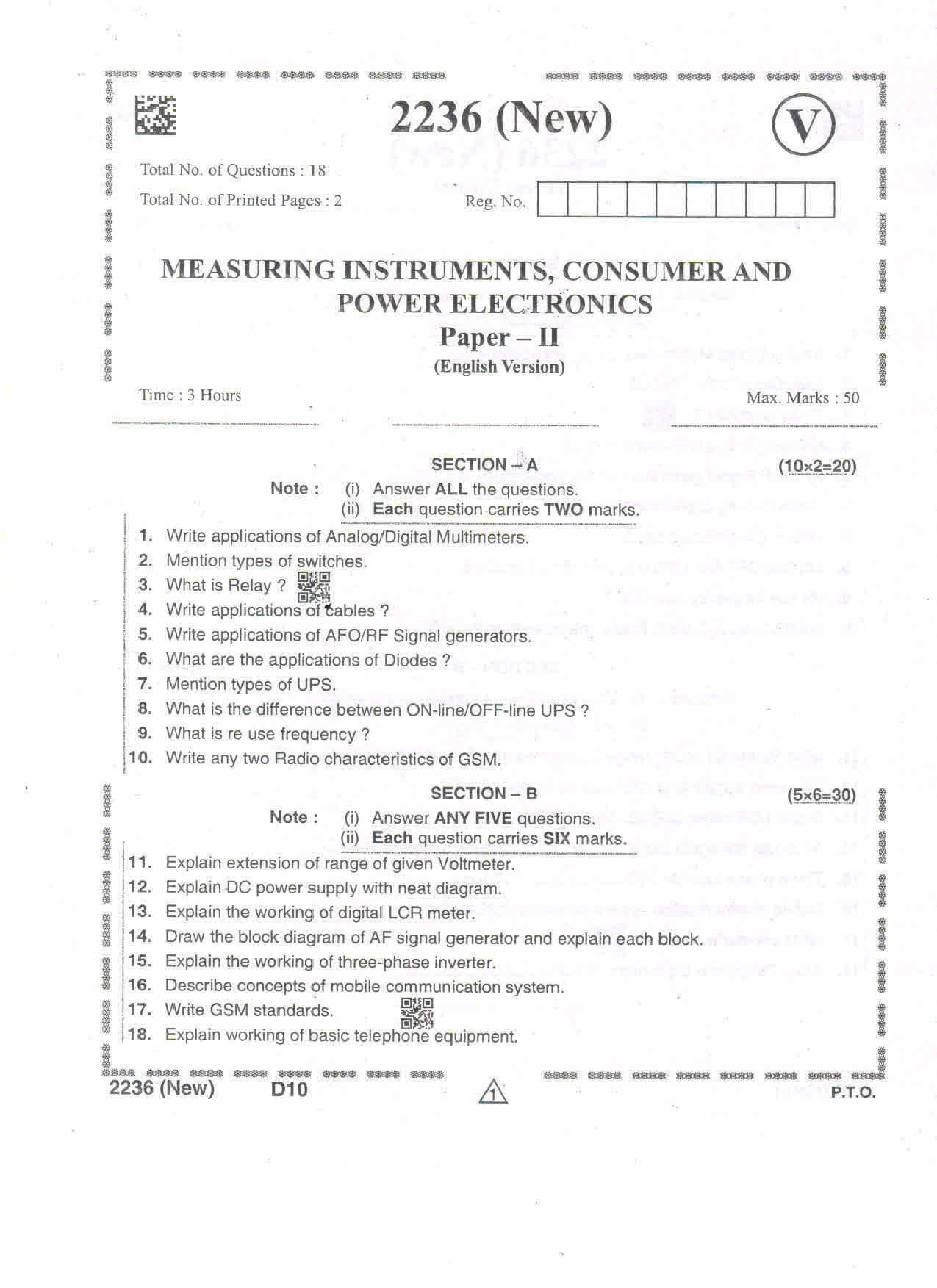 AP Intermediate 2nd Year Vocational Question Paper September-2021- Measuring_Instruments,Consumer&Power_Electronics-II - Page 1