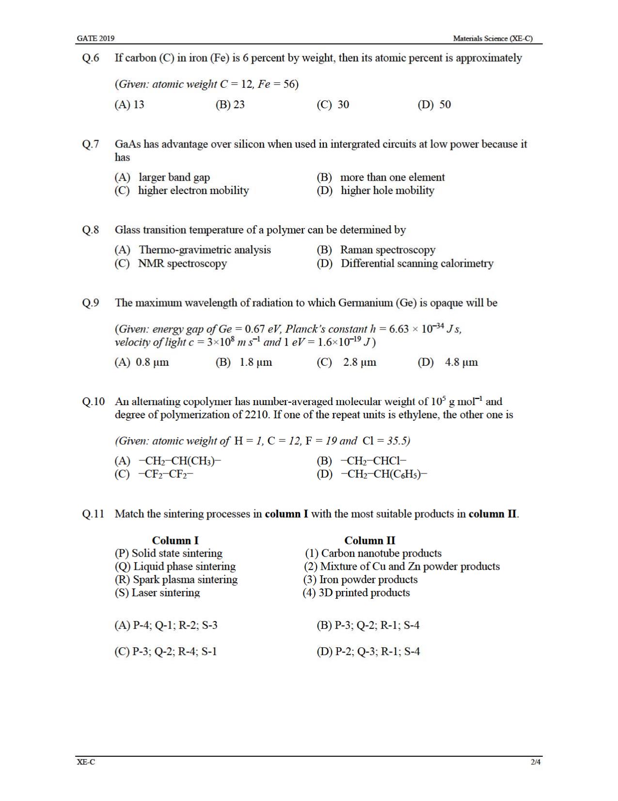 GATE 2019 Engineering Sciences (XE) Question Paper - Page 13