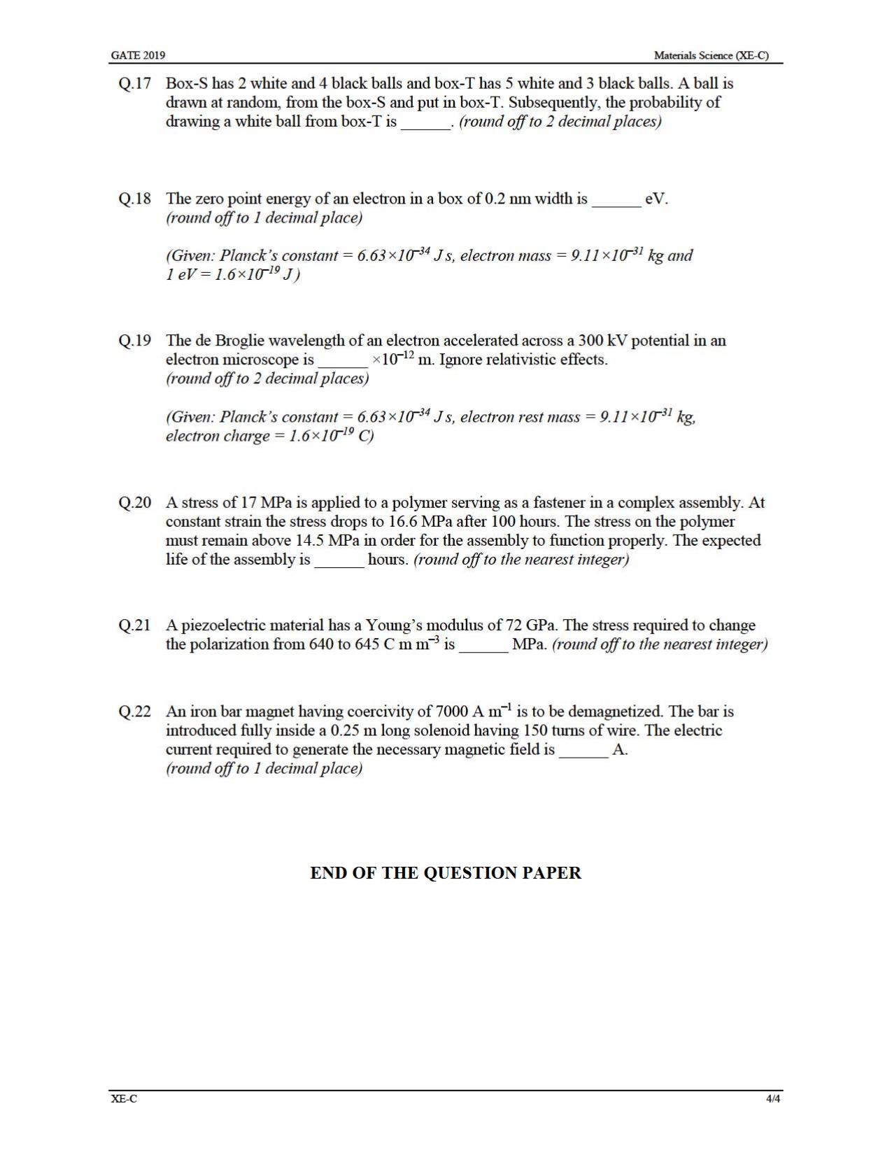 GATE 2019 Engineering Sciences (XE) Question Paper - Page 15