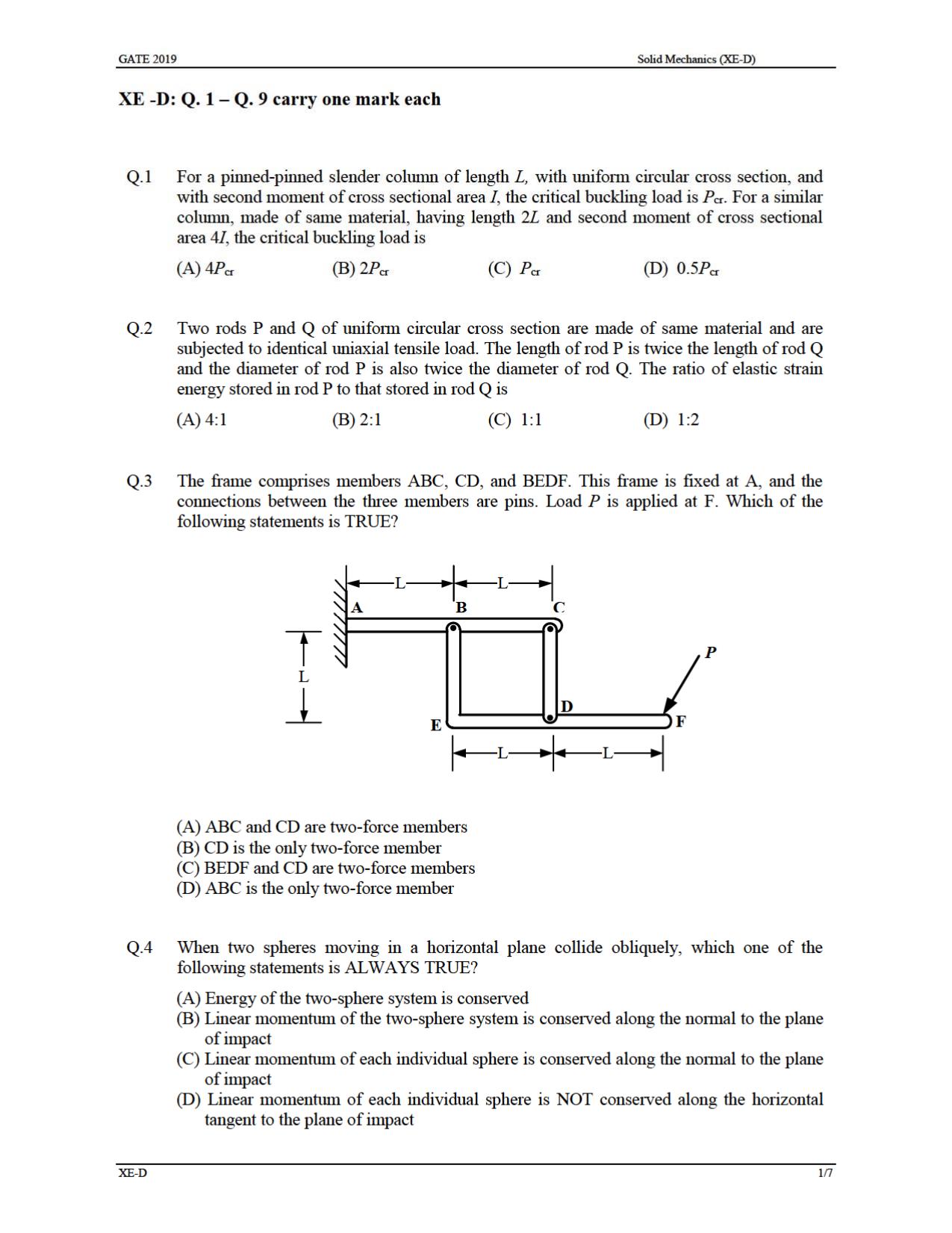 GATE 2019 Engineering Sciences (XE) Question Paper - Page 16