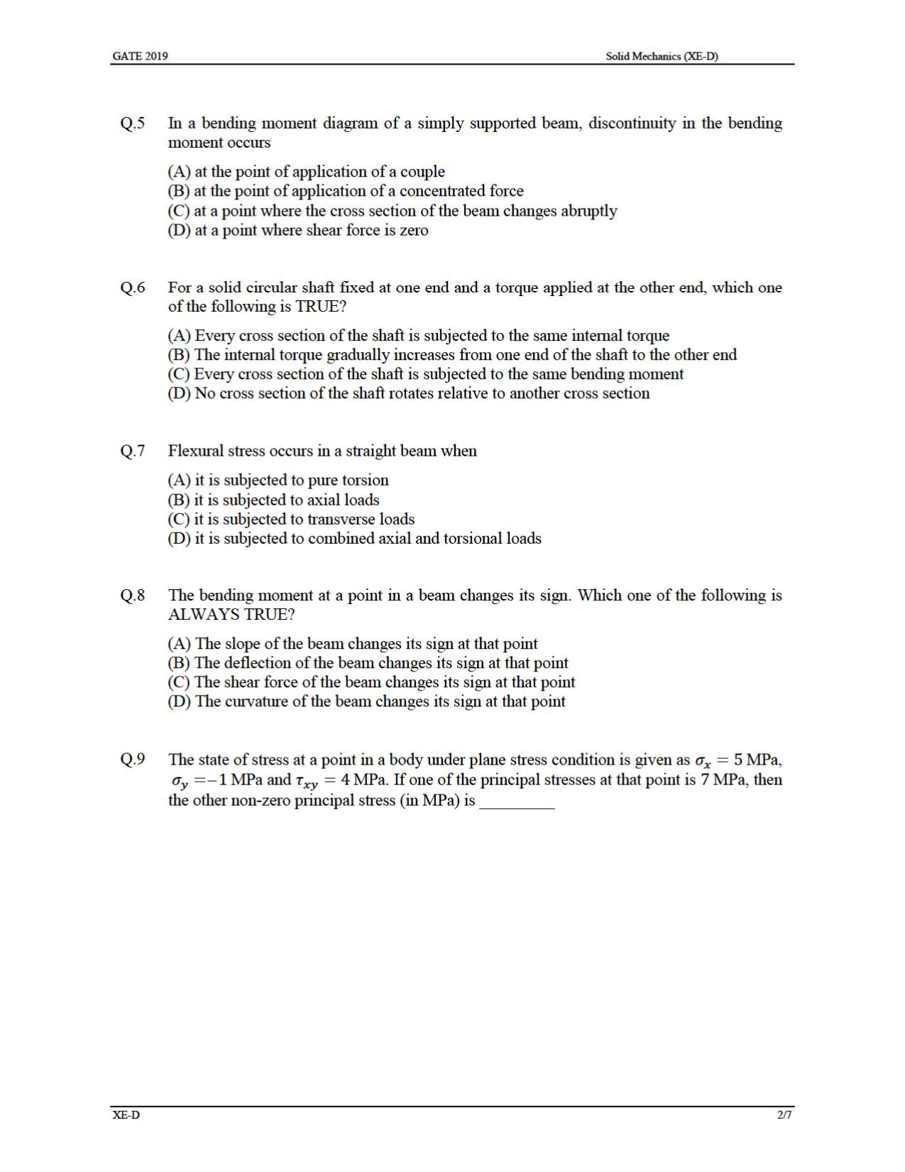 GATE 2019 Engineering Sciences (XE) Question Paper - Page 17