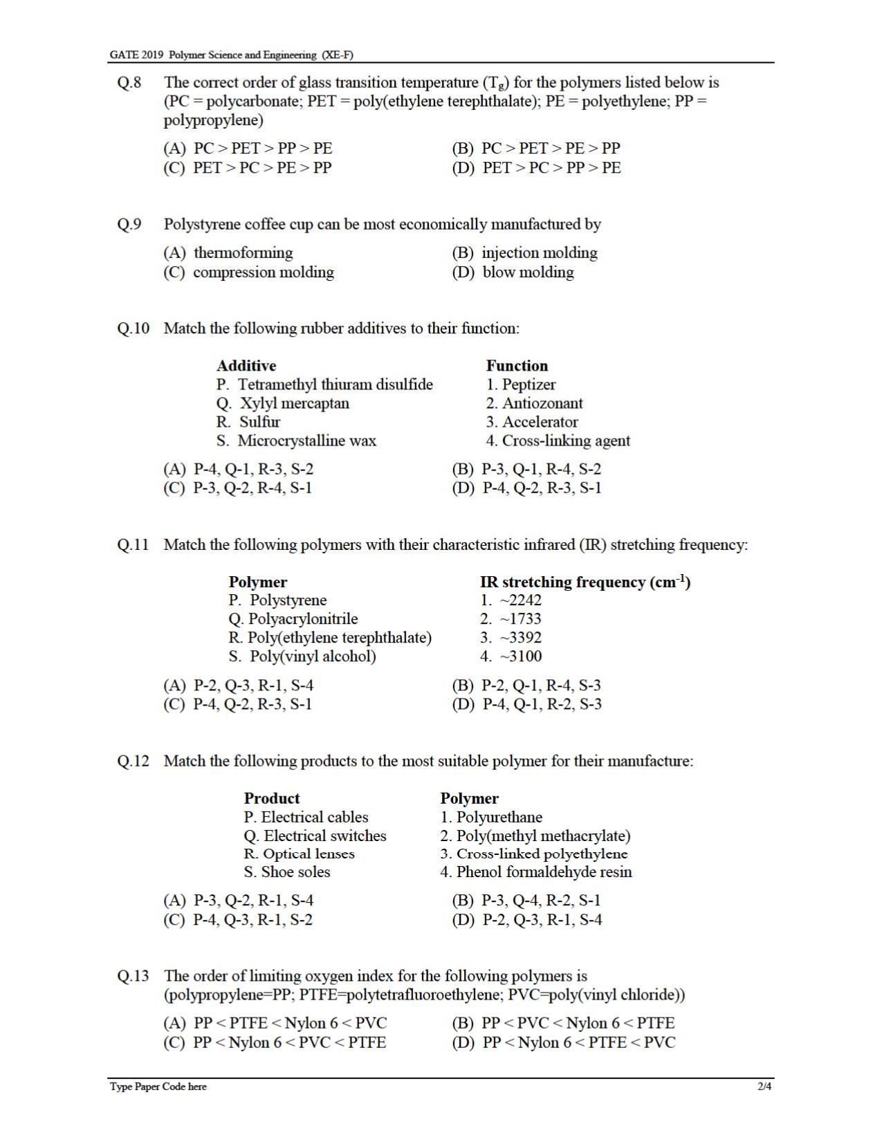 GATE 2019 Engineering Sciences (XE) Question Paper - Page 29