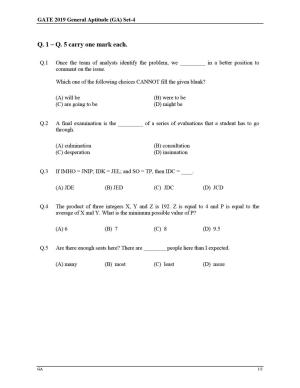 GATE 2019 Engineering Sciences (XE) Question Paper