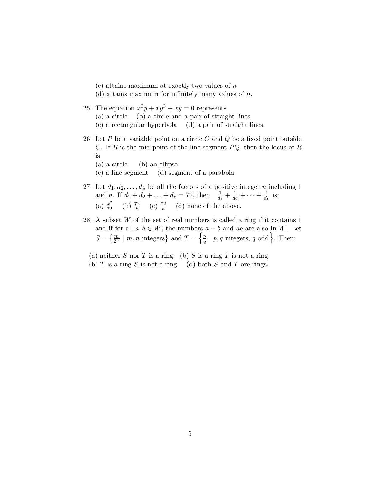ISI Admission Test B.Math UGA 2015 Sample Paper - Page 5