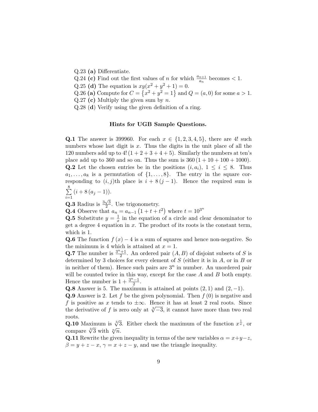 ISI Admission Test B.Math UGA 2015 Sample Paper - Page 9