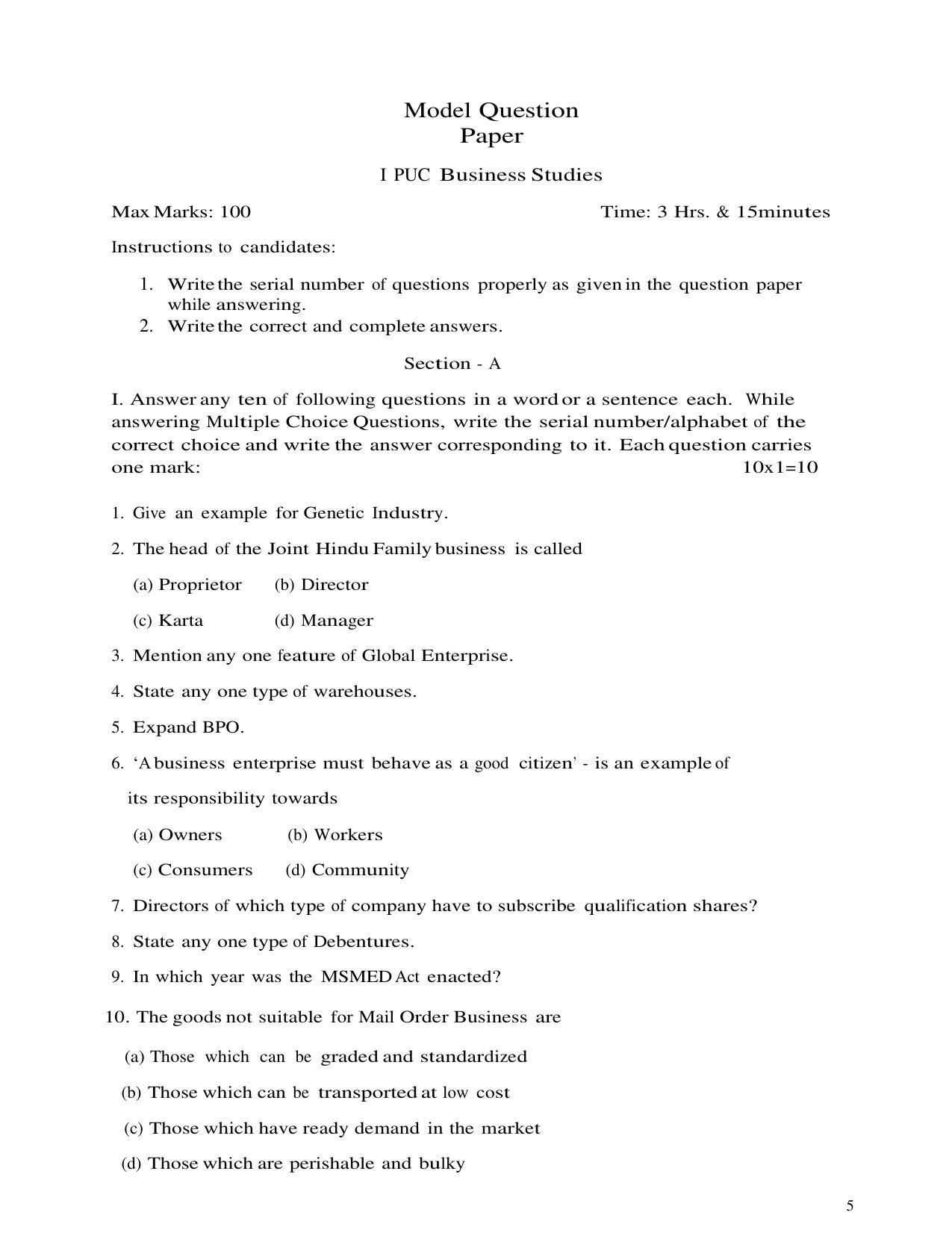 Karnataka 1st PUC Question Bank for Business Stdies MQP - Page 5