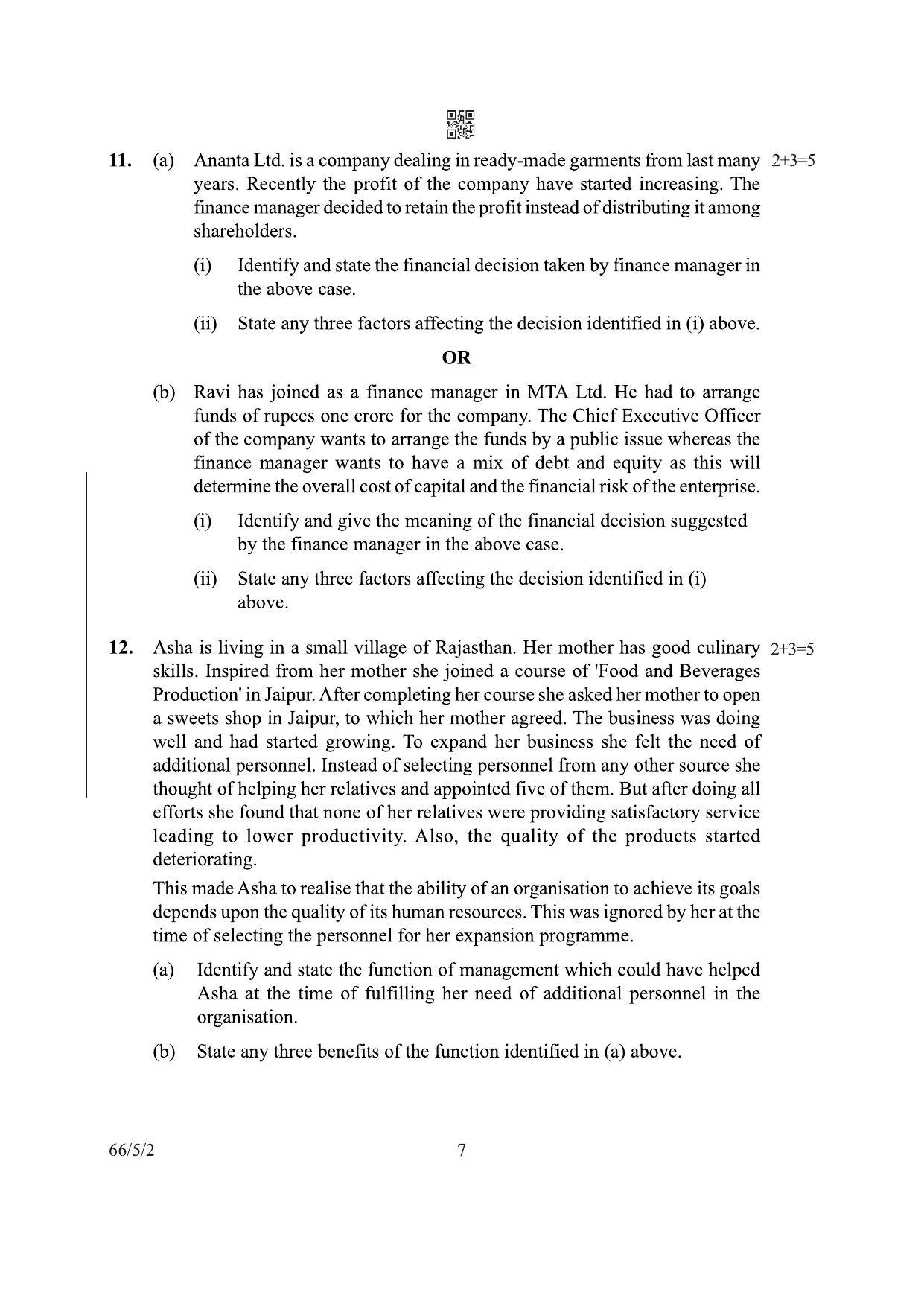 CBSE Class 12 66-5-2 Business Studies 2022 Question Paper - Page 7