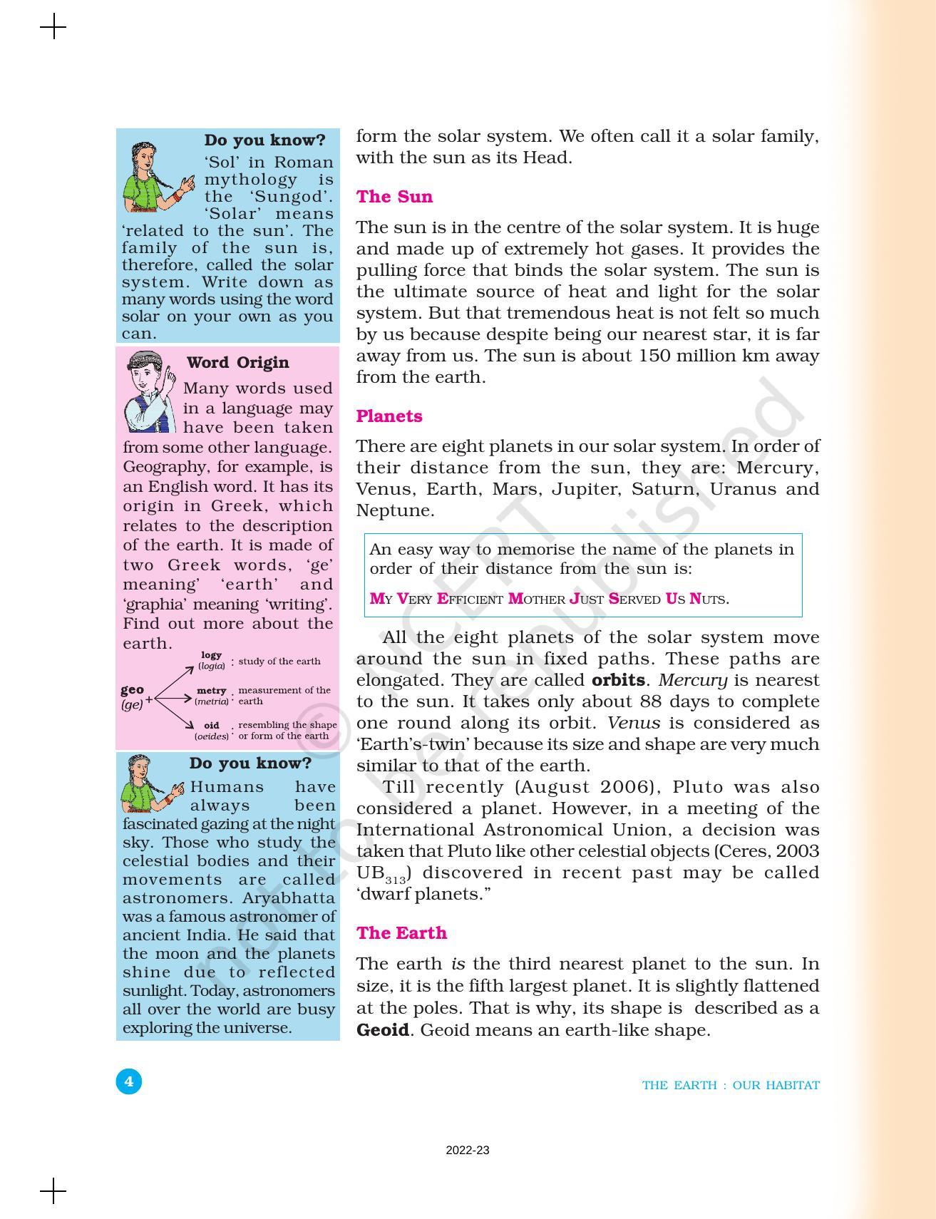 NCERT Book for Class 6 Social Science(Geography) : Chapter 1-The Earth in the Solar System - Page 4