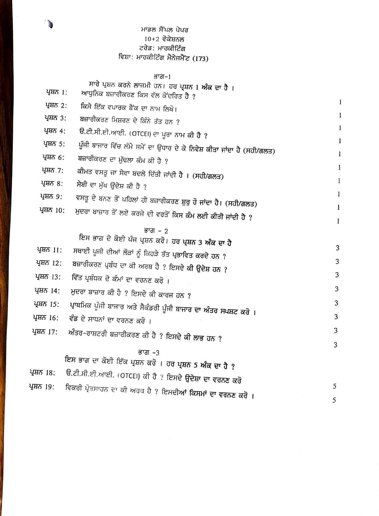 PSEB Class 12 Marketing (Vocational Stream) Model Papers - Page 2