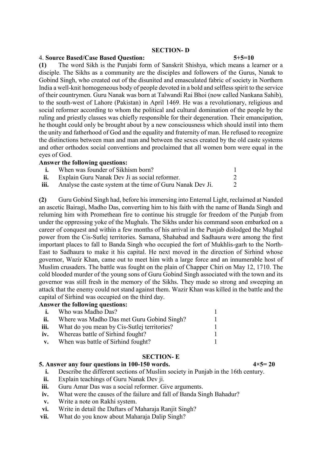 PSEB 12th Punjab History & Culture Model Paper 2025 - Page 3