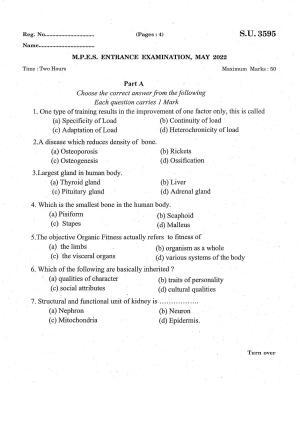SSUS Entrance Exam MPES 2022 Question Paper