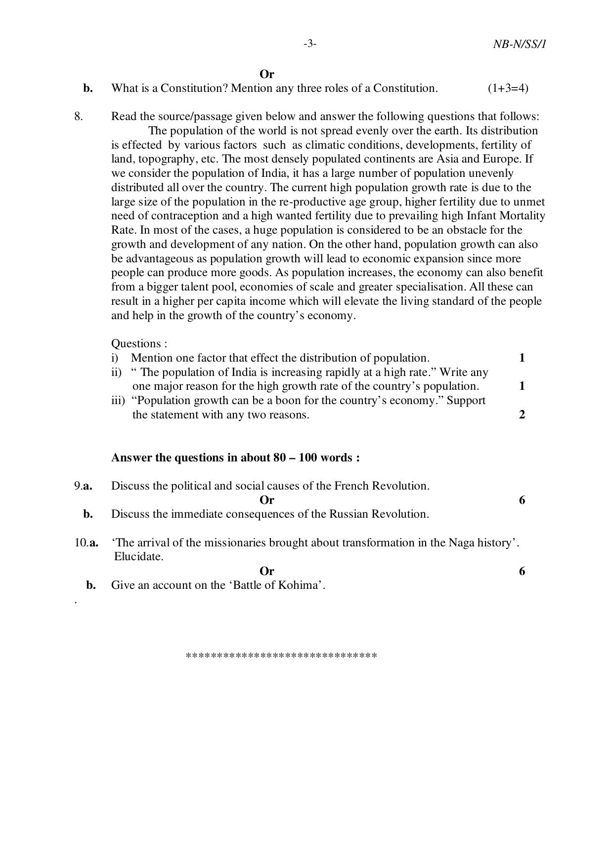 NBSE Class IX Final Examination 2023 Phase 1 Question Paper (All Subjects) - Page 3