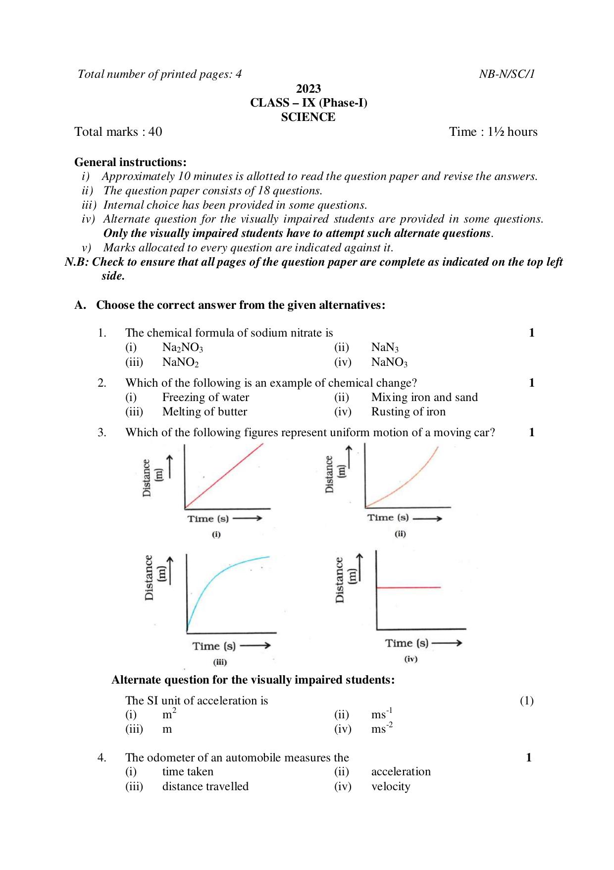 NBSE Class IX Final Examination 2023 Phase 1 Question Paper (All Subjects) - Page 4