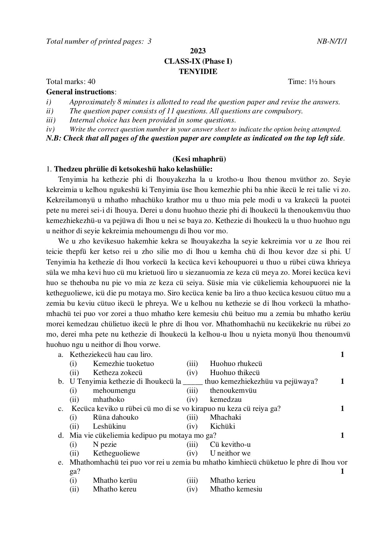 NBSE Class IX Final Examination 2023 Phase 1 Question Paper (All Subjects) - Page 8