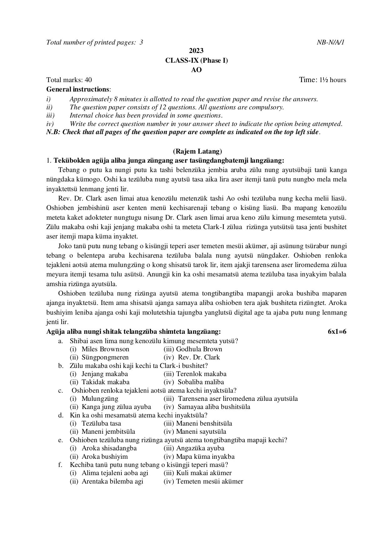 NBSE Class IX Final Examination 2023 Phase 1 Question Paper (All Subjects) - Page 11