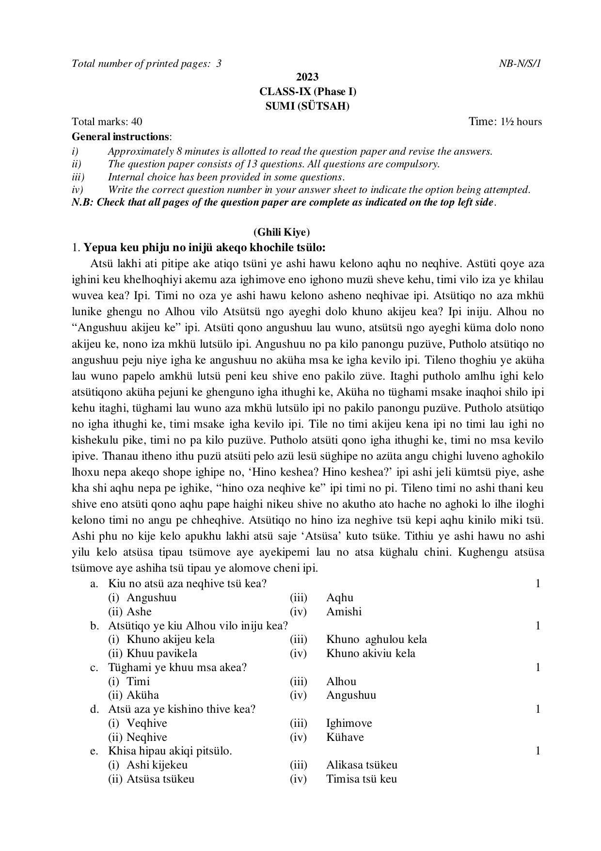 NBSE Class IX Final Examination 2023 Phase 1 Question Paper (All Subjects) - Page 14