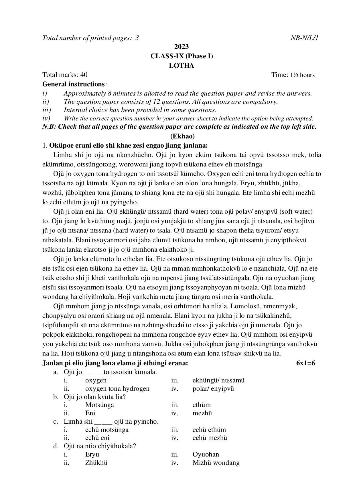 NBSE Class IX Final Examination 2023 Phase 1 Question Paper (All Subjects) - Page 17