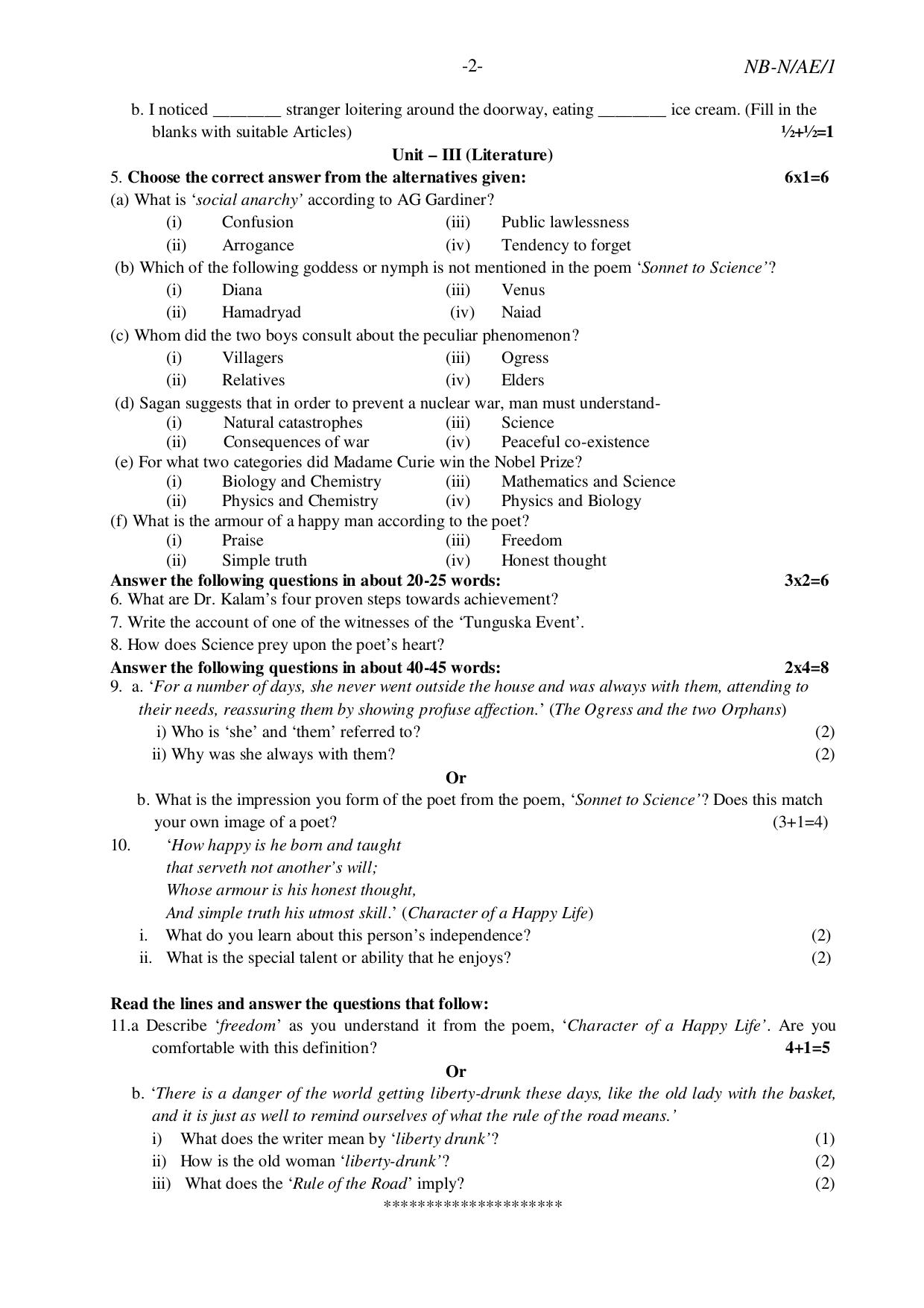 NBSE Class IX Final Examination 2023 Phase 1 Question Paper (All Subjects) - Page 29