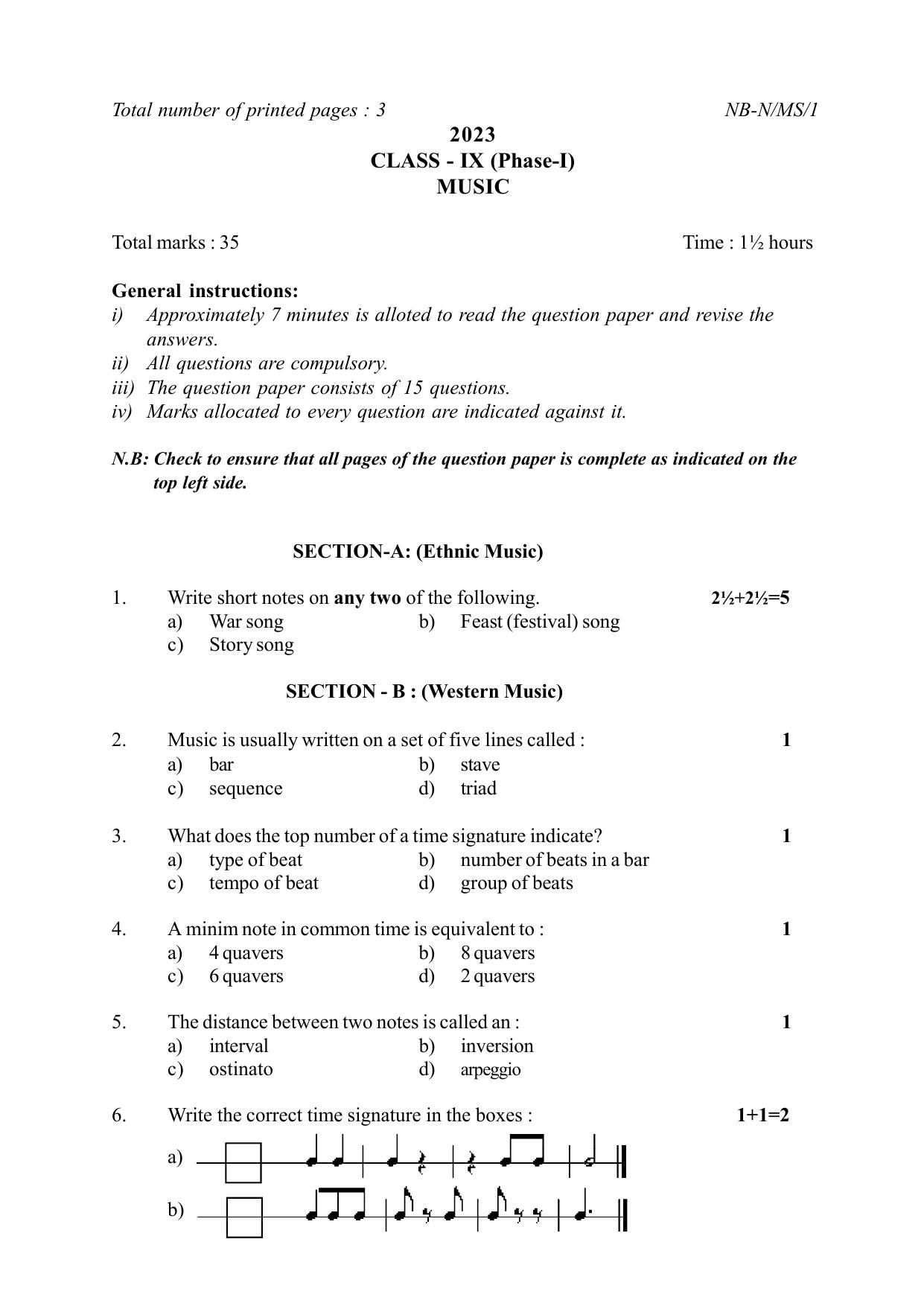 NBSE Class IX Final Examination 2023 Phase 1 Question Paper (All Subjects) - Page 38