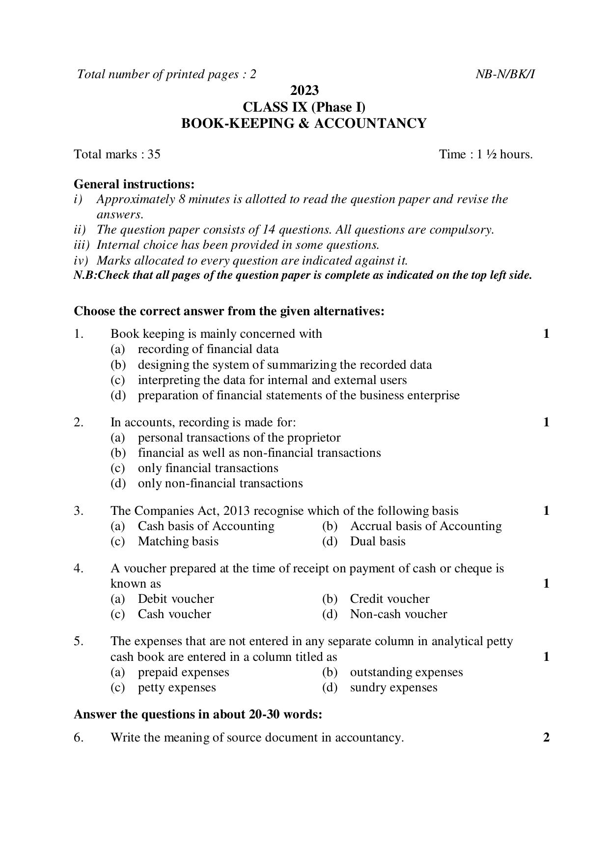 NBSE Class IX Final Examination 2023 Phase 1 Question Paper (All Subjects) - Page 41