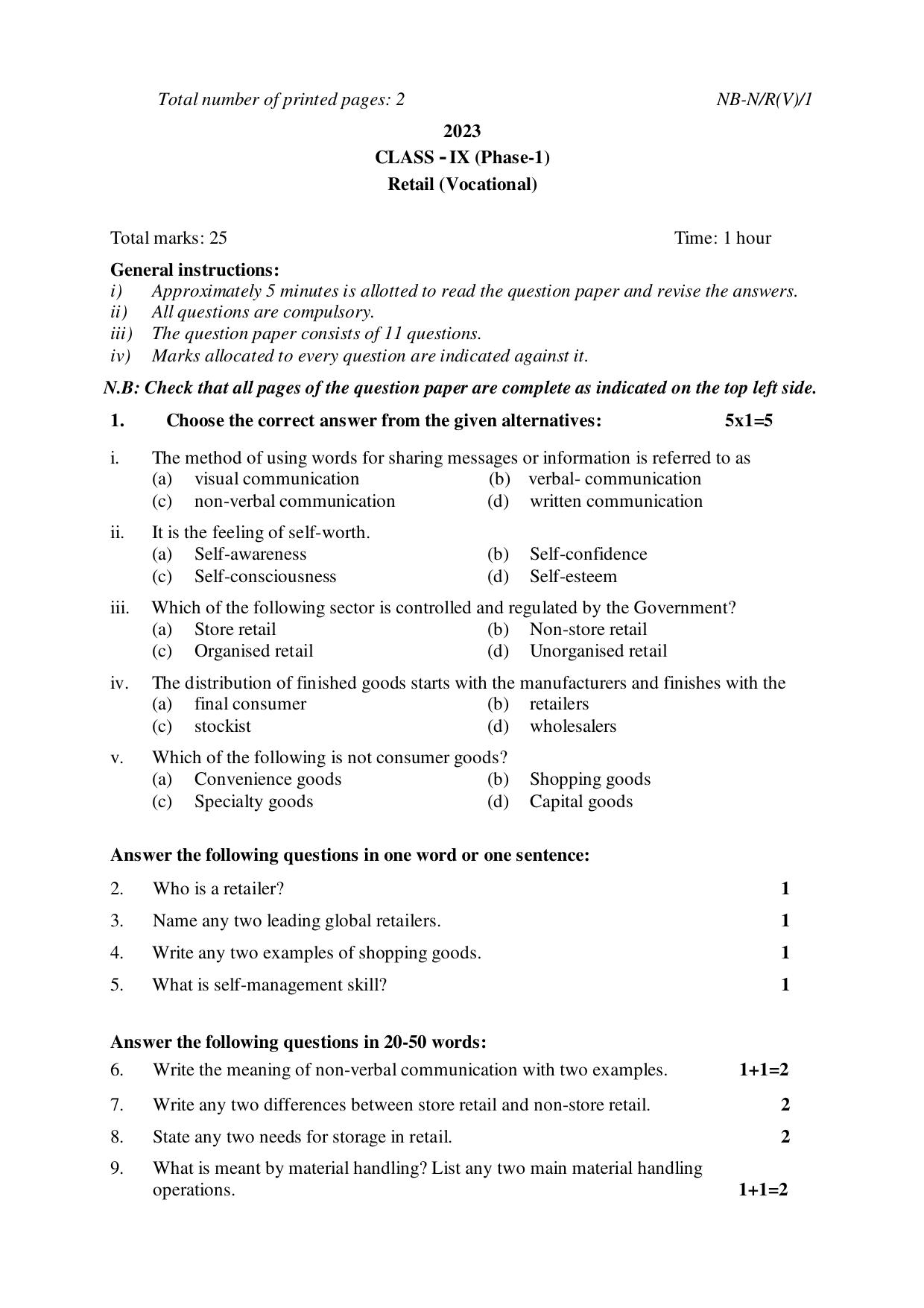 NBSE Class IX Final Examination 2023 Phase 1 Question Paper (All Subjects) - Page 44