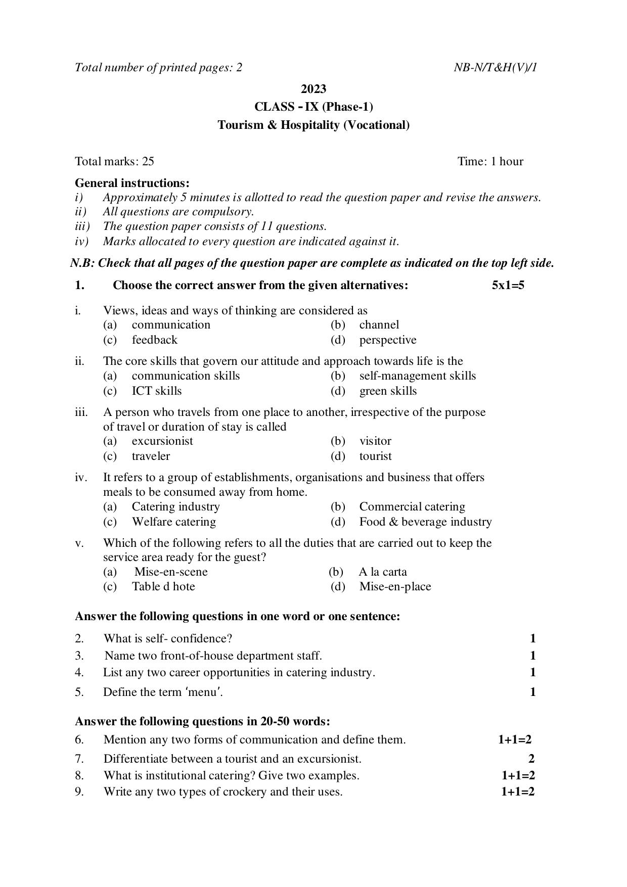 NBSE Class IX Final Examination 2023 Phase 1 Question Paper (All Subjects) - Page 46