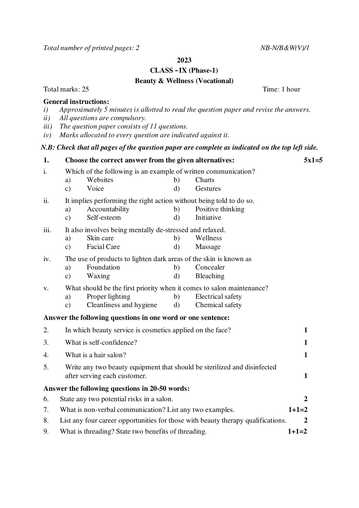 NBSE Class IX Final Examination 2023 Phase 1 Question Paper (All Subjects) - Page 48