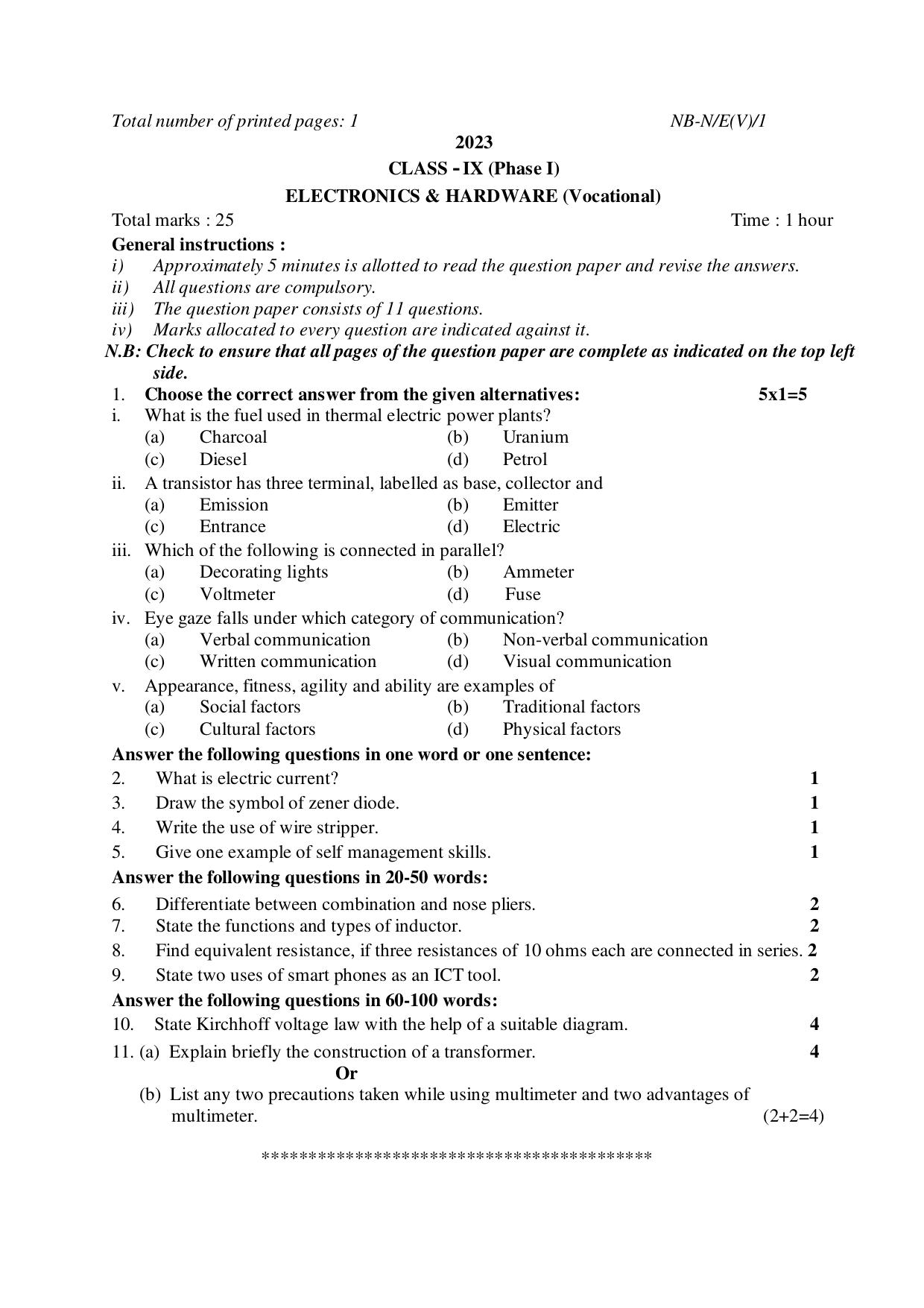 NBSE Class IX Final Examination 2023 Phase 1 Question Paper (All Subjects) - Page 50