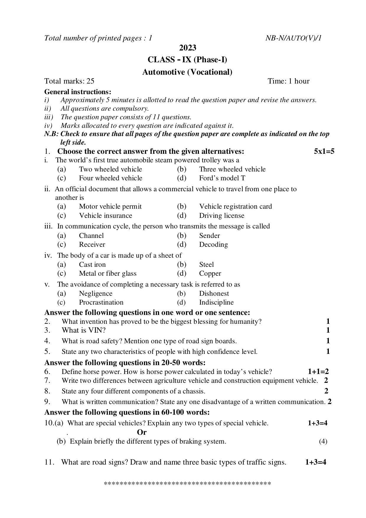 NBSE Class IX Final Examination 2023 Phase 1 Question Paper (All Subjects) - Page 54